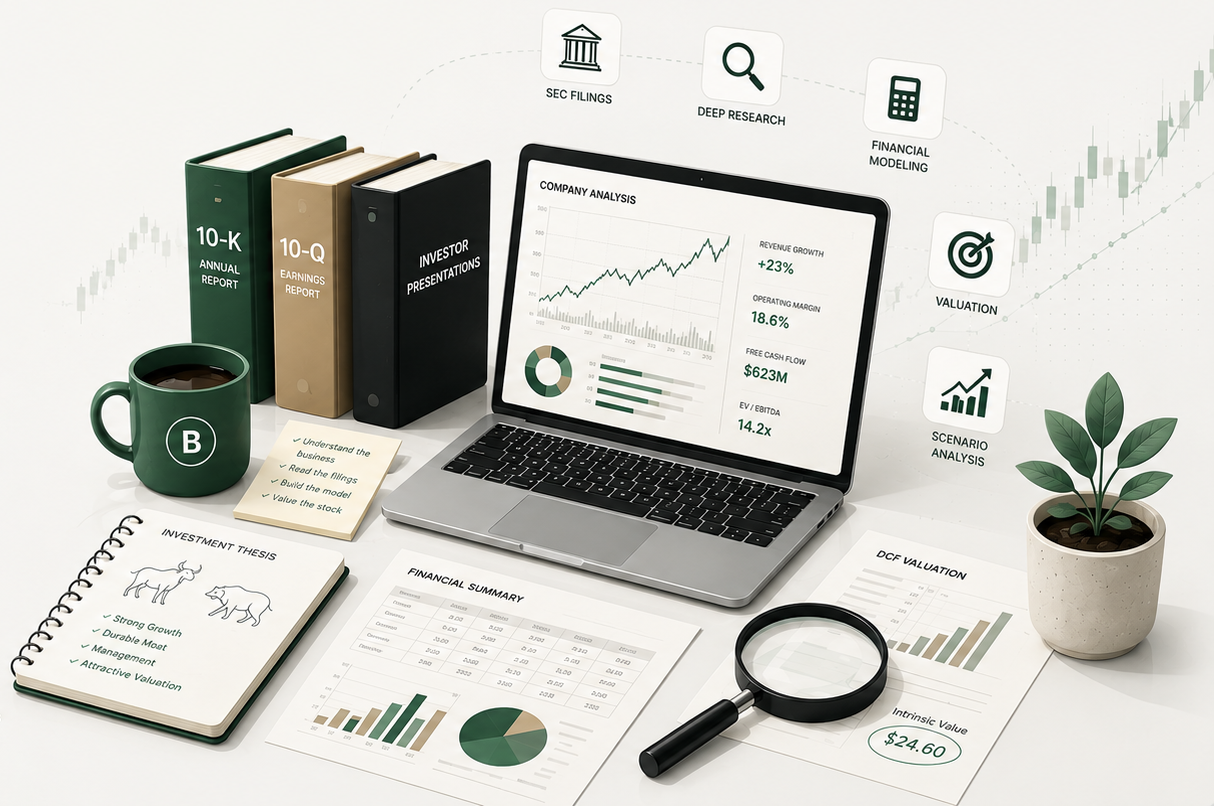 Stock research desk illustration