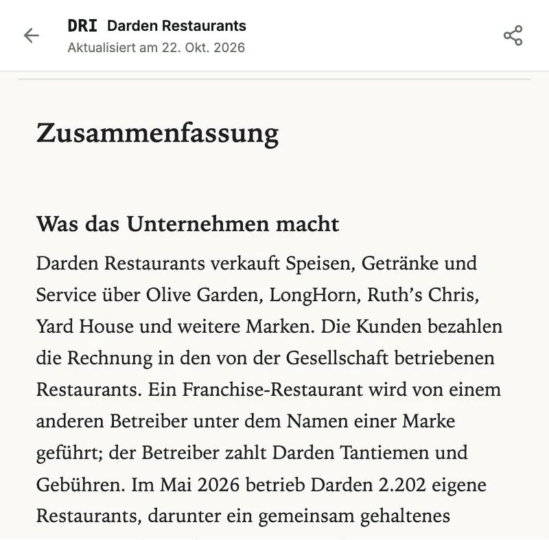 Darden Restaurants — der vollständige Bericht: die erste Seite, wie der Blog sie zeigt